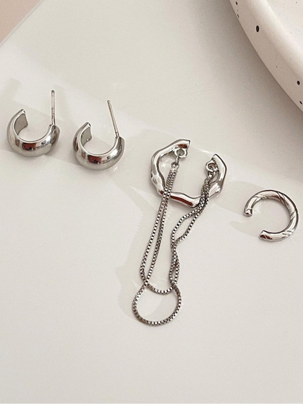 Silver Multi-Hoop & Chain Ear Set - Picture 4 of 4